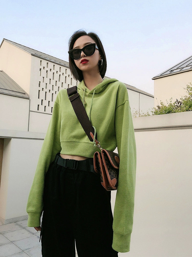 Ins American Avocado Green Hot High-Waisted Crop Thin Sweater - D'Zani Fashion