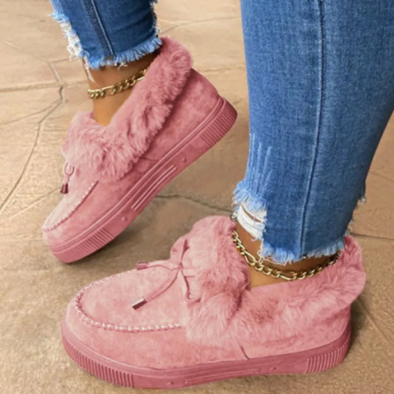 Women Pink Furry Warm Winter Plush Snow Boots - D'Zani Fashion