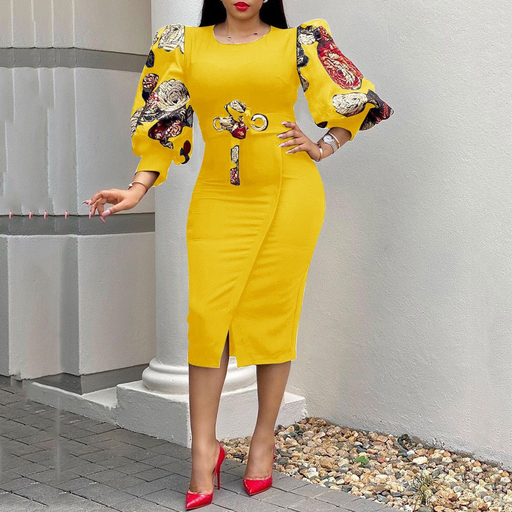 Women's Yellow Stylish and Print Retro Dress - D'Zani Fashion