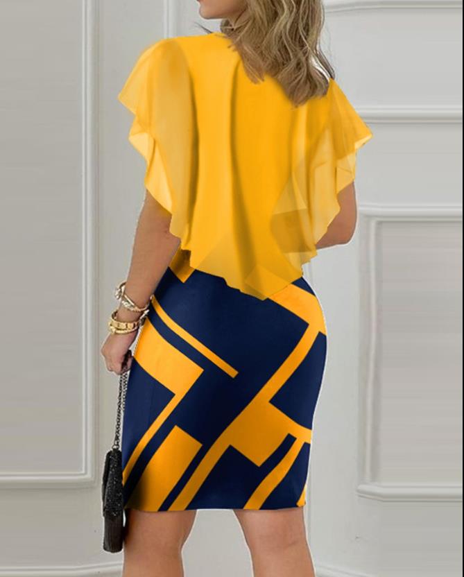 Women's Yellow Black Sexy and Confident Short Sleeve Mini Dress - D'Zani Fashion