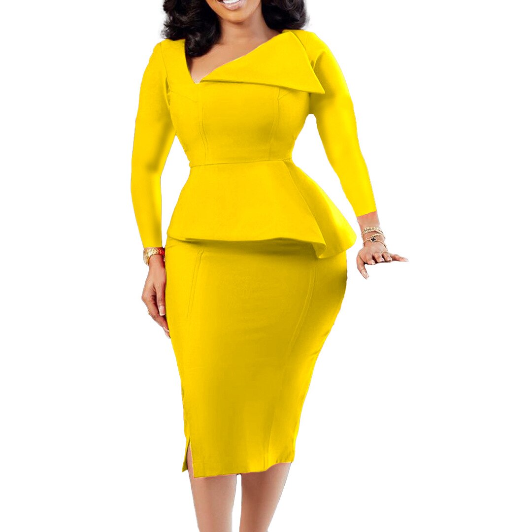 Women's Yellow Elegant Fitted Dress - D'Zani Fashion