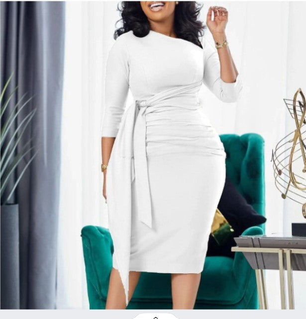 Women's White Classy Knee Length Dress - D'Zani Fashion