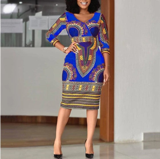 Women's Blue Stylish and Print Retro Dress - D'Zani Fashion