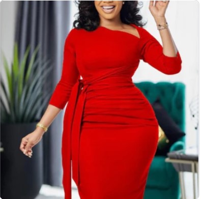 Women's Red Classy Knee Length Dress - D'Zani Fashion