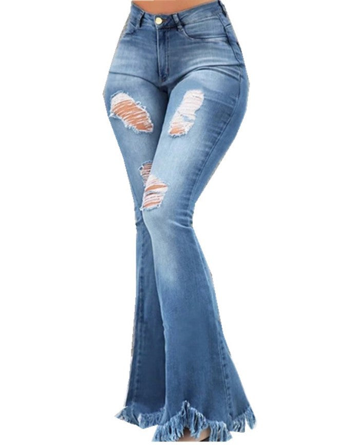 Women's Blue Cool Bell Bottom Jeans - D'Zani Fashion
