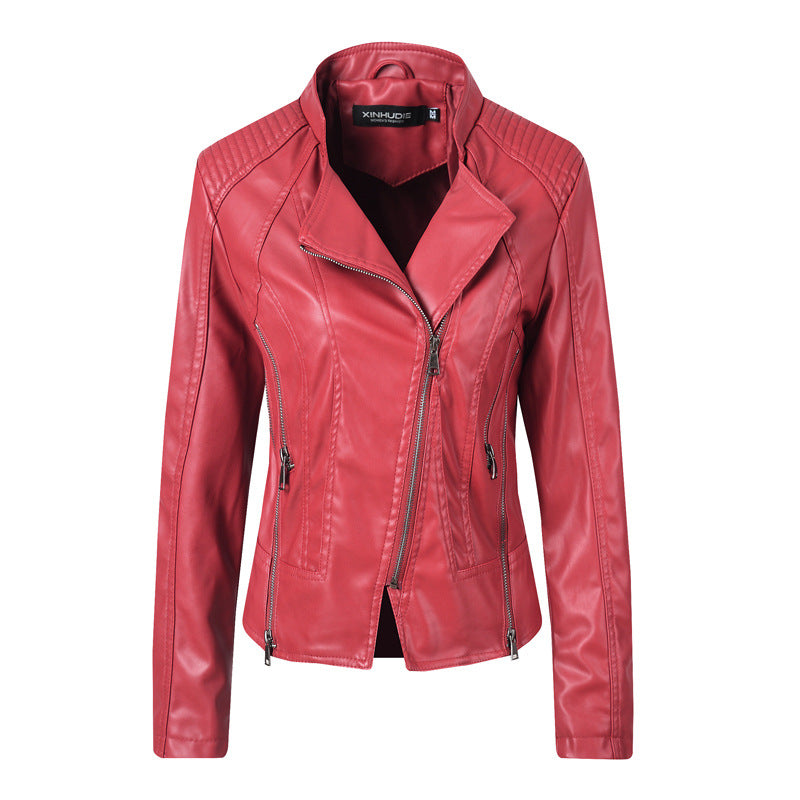  Women's Red Patent Leather Jacket - D'Zani Fashion