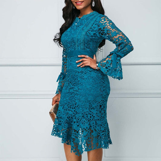 Women's Blue Lace Crochet Dress - D'Zani Fashion