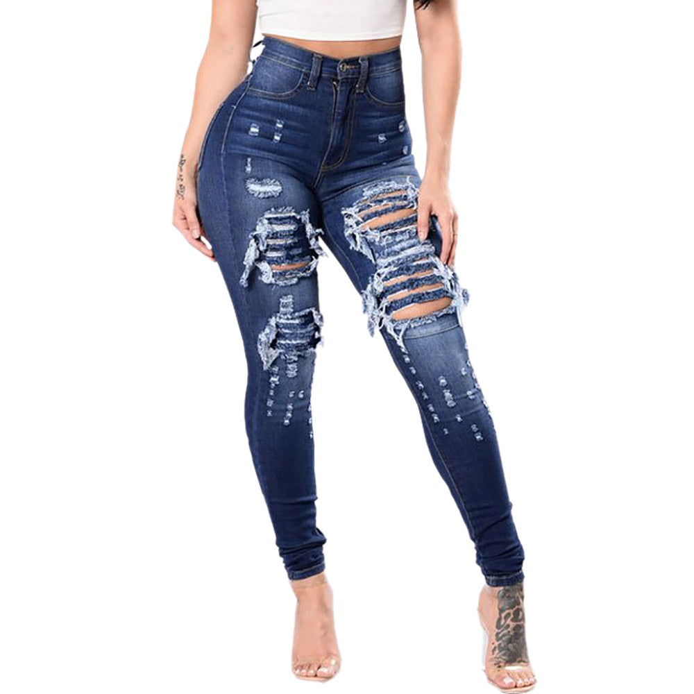 Women's Blue Ripped Jeans Pants - D'Zani Fashion