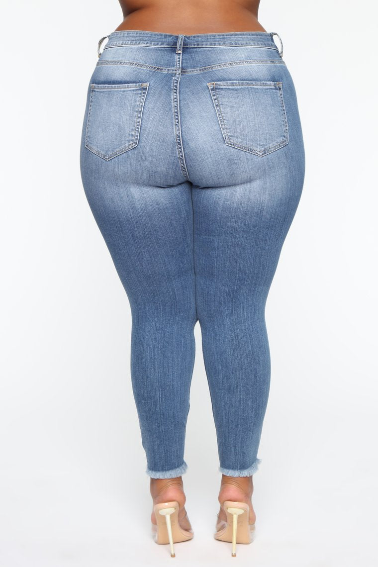 Women's Blue Stretch Ripped Plus Size Jeans - D'Zani Fashion