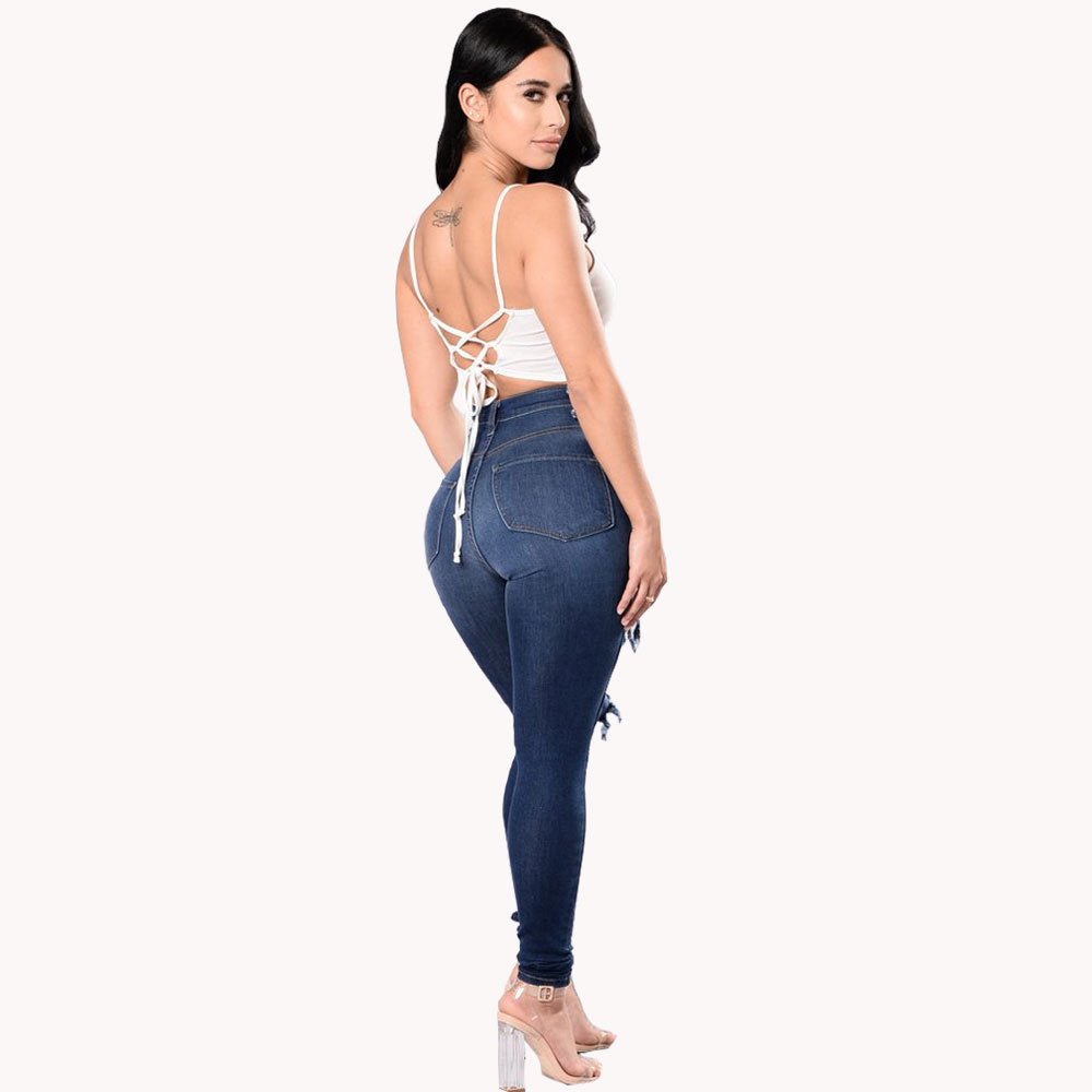 Women's Blue Ripped Jeans Pants - D'Zani Fashion