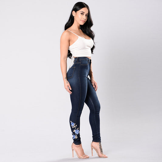 Women's Blue Sexy Embroidered Jeans - D'Zani Fashion