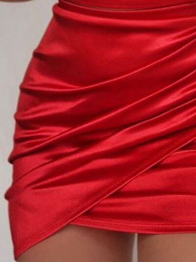 Women's Deep Red Ruched Spaghetti strap Wrap Dress - D'Zani Fashion