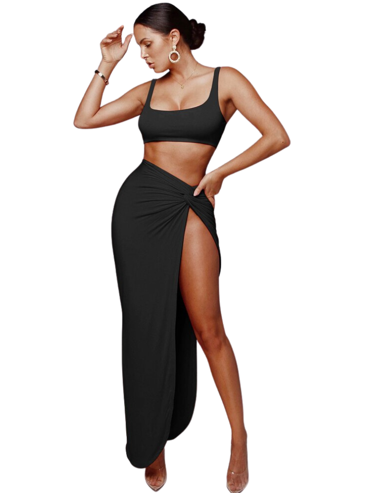 Women's Black Two Piece Chic Maxi Skirt Set - D'Zani Fashion