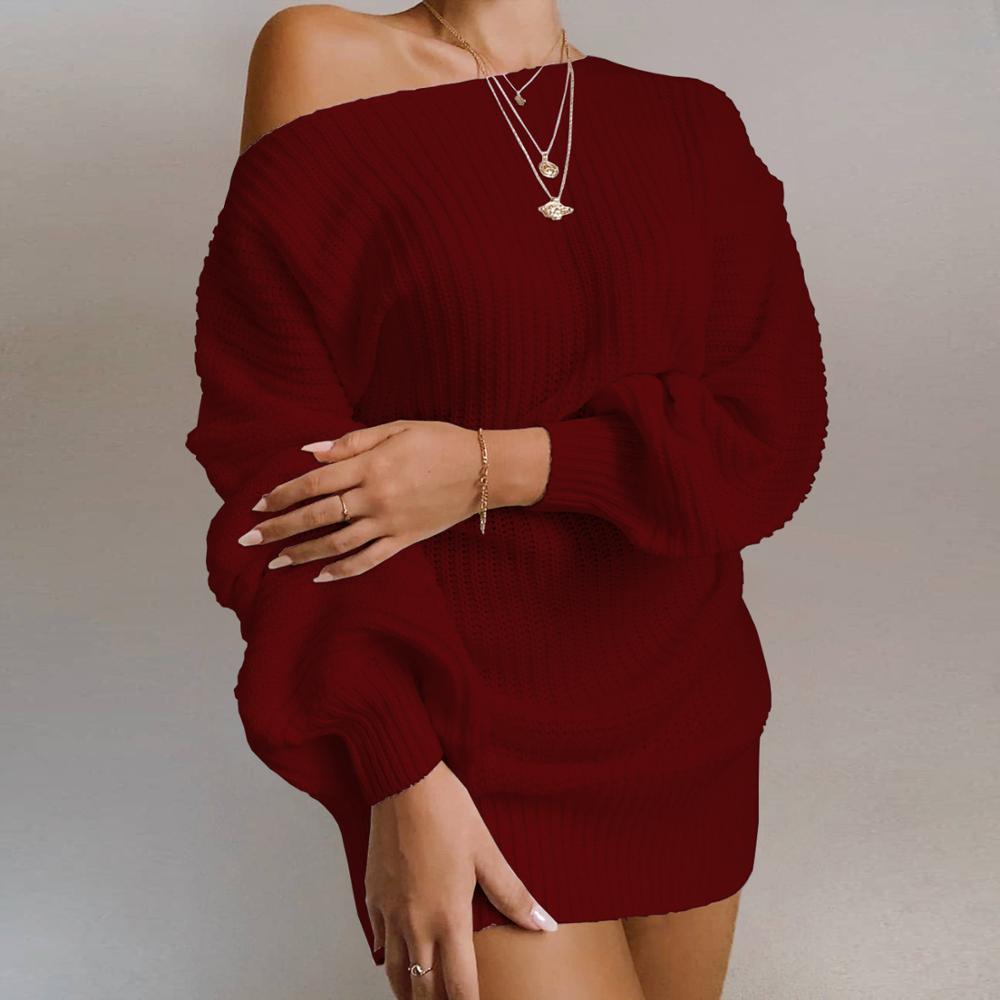 Women's Burgundy Jersey Sweater Mini Dress - D'Zani Fashion