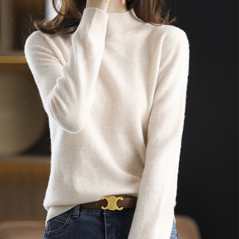 Women's Apricot Loose Soft Solid Color Casual Sweater - D'Zani Fashion