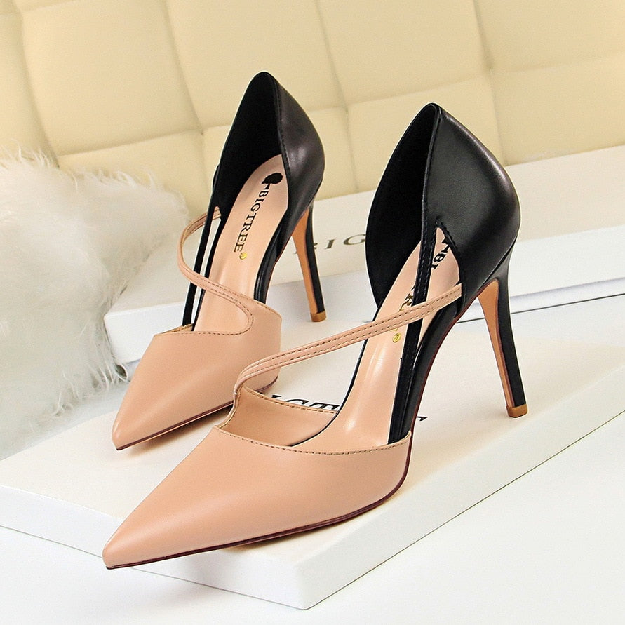 Women's Apricot Classy Two Tone High Heel Shoes - D'Zani Fashion