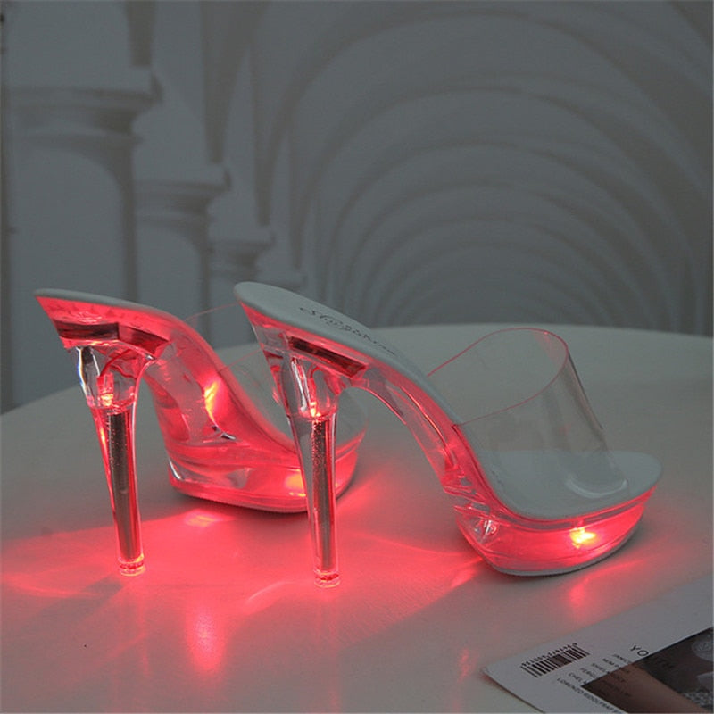 Women's Red Luminous Light Up High Heels Pumps - D'Zani Fashion