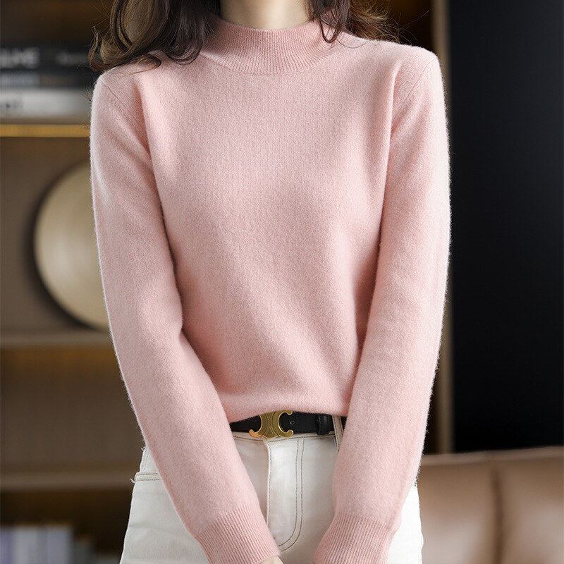 Women's Pink Soft Solid Color Casual Sweater - D'Zani Fashion