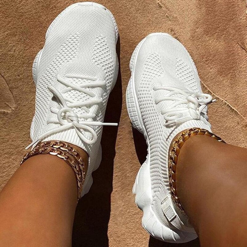 Women's White Mesh Breathable Sport Sneakers - D'Zani Fashion