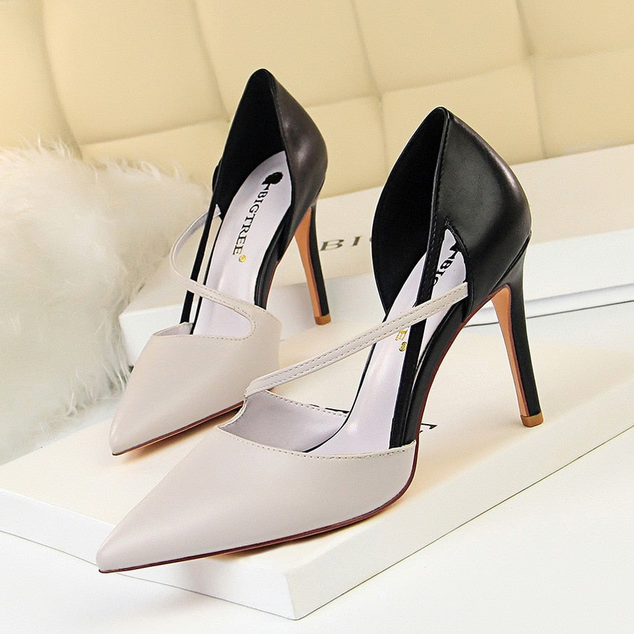 Women's Grey Classy Two Tone High Heel Shoes - D'Zani Fashion