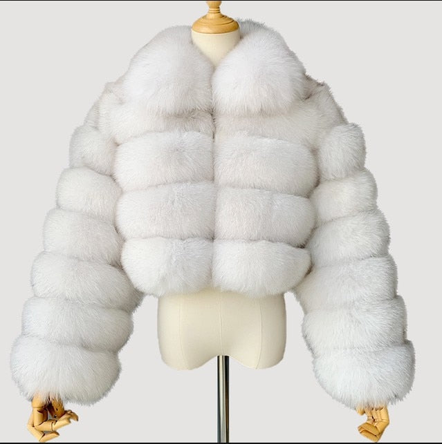 Women's White Fluffy Faux Fur Short Jackets - D'Zani Fashion