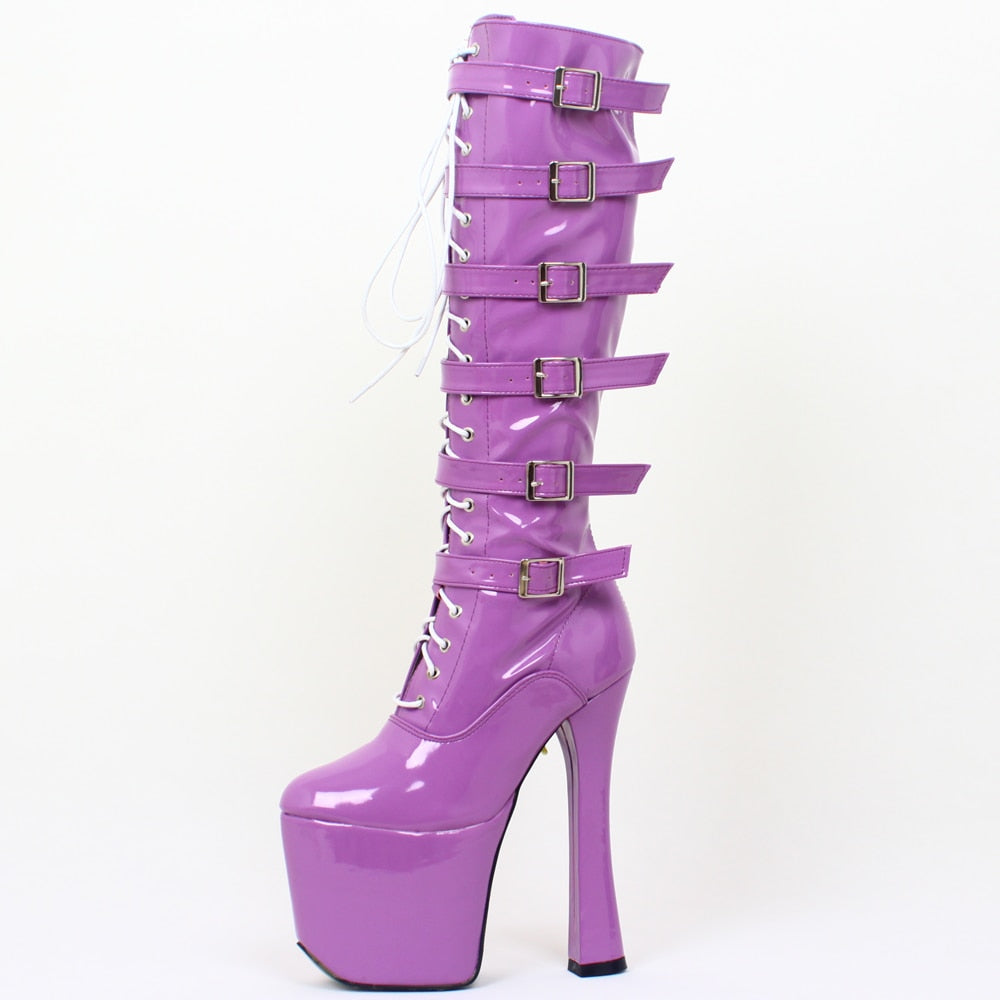 Women's Purple Stylish Buckled High Heel Boots - D'Zani Fashion