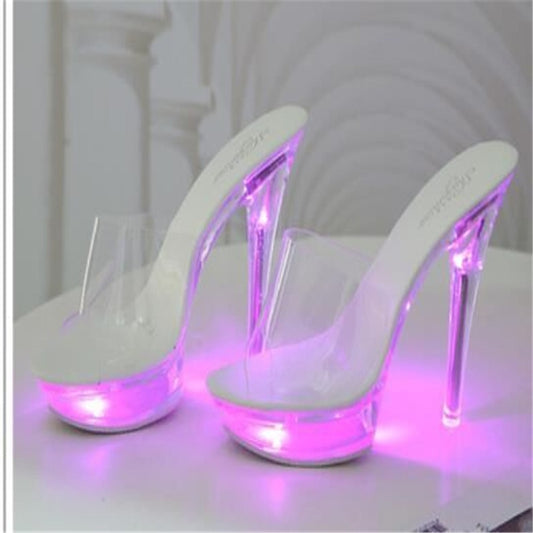 Women's Purple Luminous Light Up High Heels Pumps - D'Zani Fashion