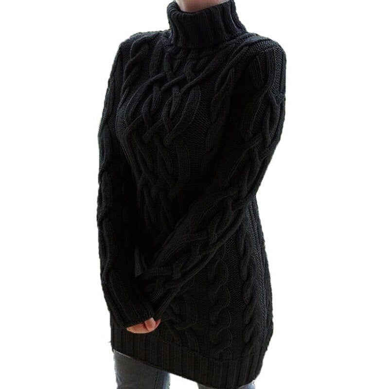 Women's Black Sweater Long Sleeve Turtleneck Dress - D'Zani Fashion