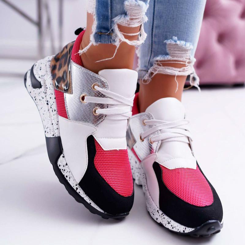 Women's Pink Fancy Lace Up Comfortable Sneakers - D'Zani Fashion