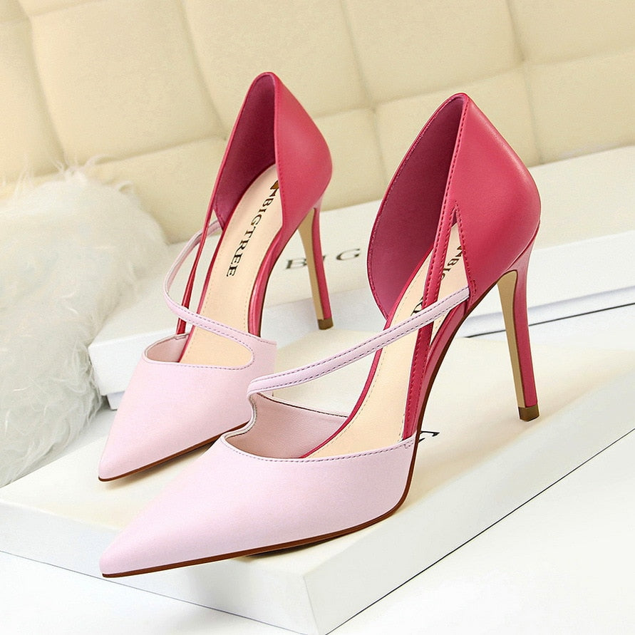 Women's Pink Classy Two Tone High Heel Shoes - D'Zani Fashion