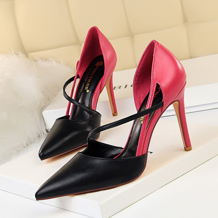 Women's Black Classy Two Tone High Heel Shoes - D'Zani Fashion