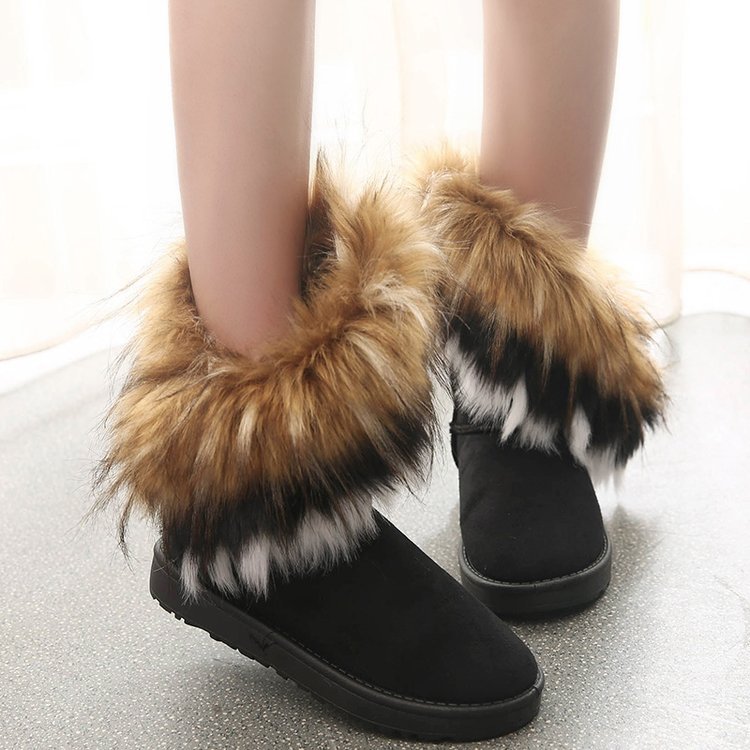 Women's Black Warm Slip On Faux Fur Ankle Boots  - D'Zani Fashion