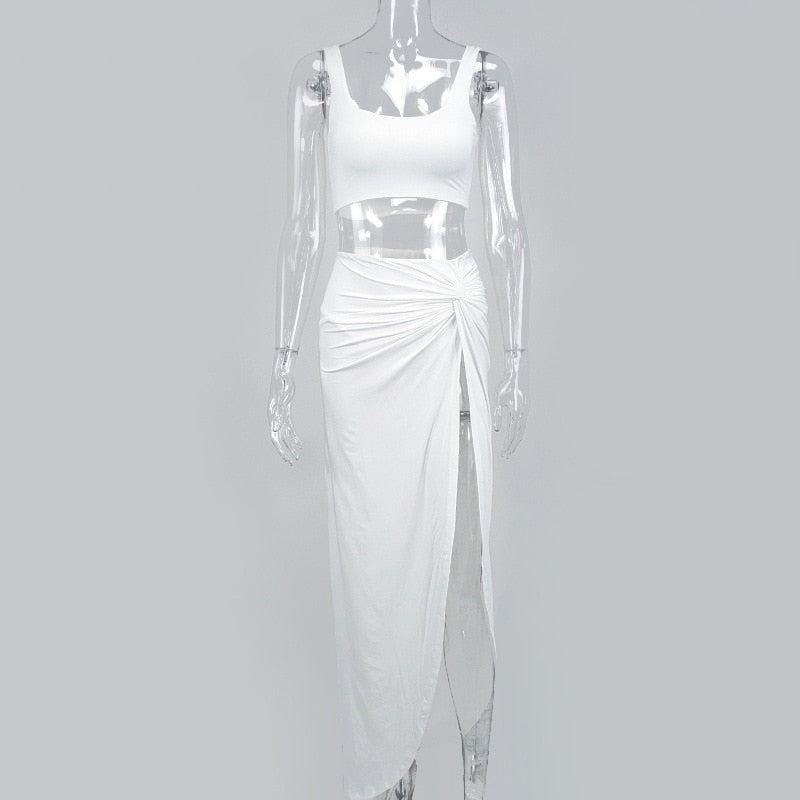 Women's White Two Piece Chic Maxi Skirt Set - D'Zani Fashion