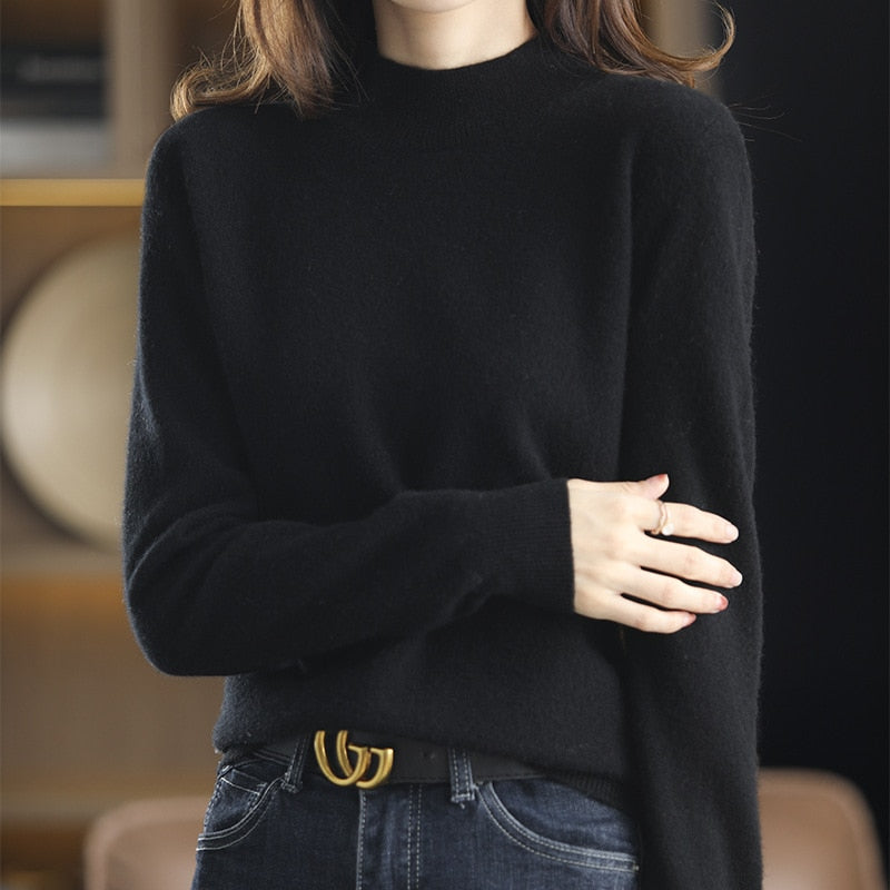 Women's Black Loose Soft Solid Color Casual Sweater - D'Zani Fashion
