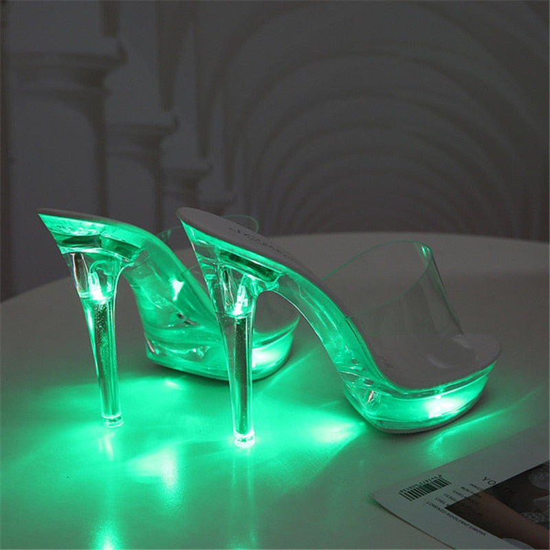 Women's Green Luminous Light Up High Heels Pumps - D'Zani Fashion