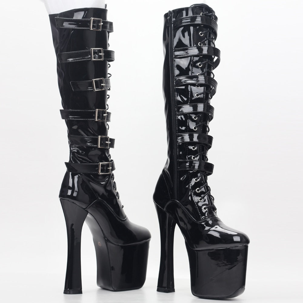 Women's Black Stylish Buckled High Heel Boots - D'Zani Fashion