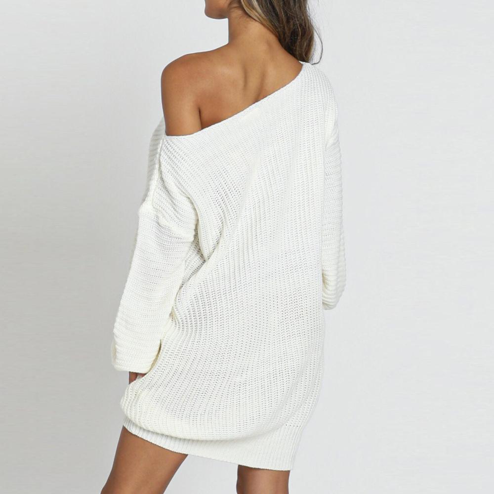 Women's White Jersey Sweater Mini Dress - D'Zani Fashion
