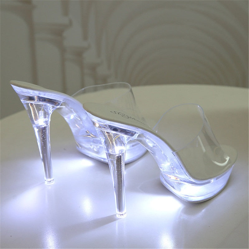 Women's White Luminous Light Up High Heels Pumps - D'Zani Fashion