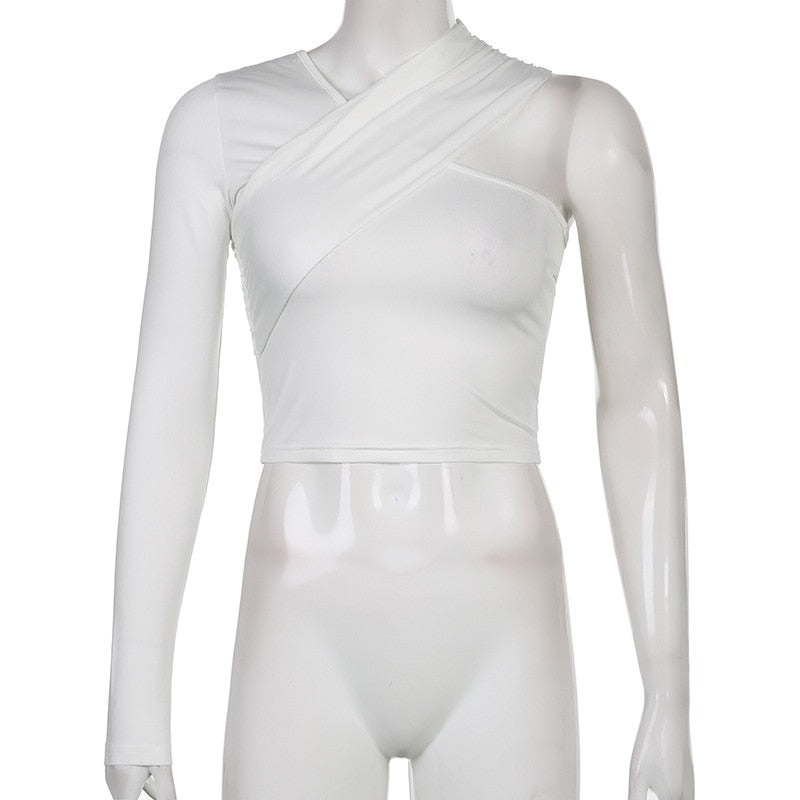 Women's White One Shoulder Crop Tops - D'Zani Fashion