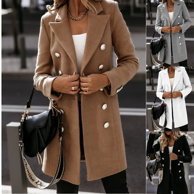 Women's Brown Buttons Mid Length Coats  - D'Zani Fashion