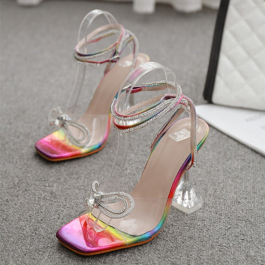 Women's Pink Rainbow Bowknot Ankle  High Heels  Sandals - D'Zani Fashion