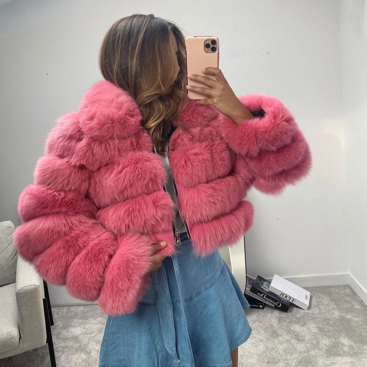 Women's Pink Fluffy Faux Fur Short Jackets - D'Zani Fashion