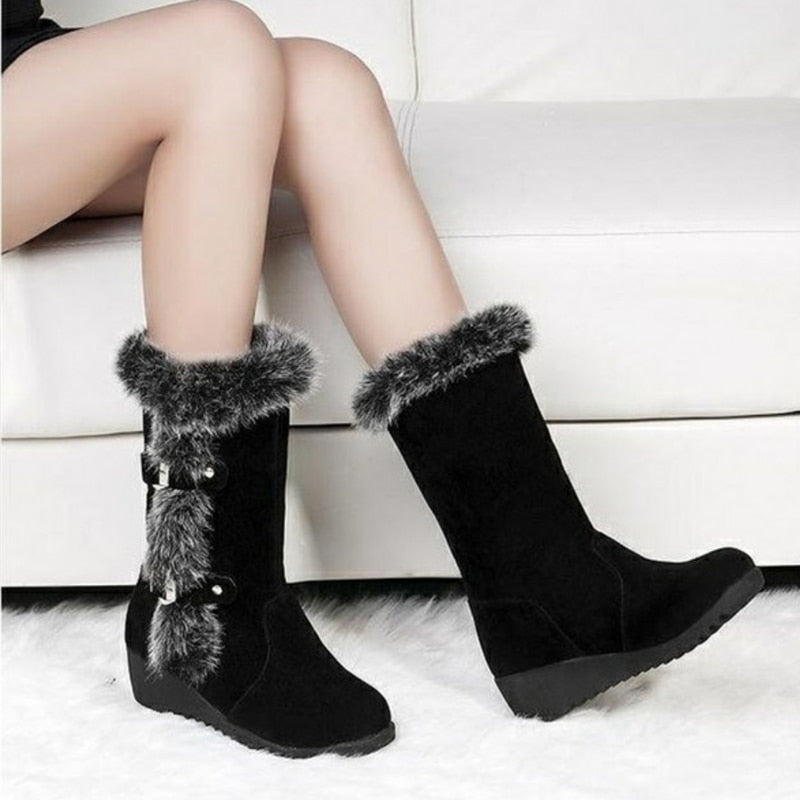 Women's Black Thigh High Suede Mid-Calf Boots - D'Zani Fashion