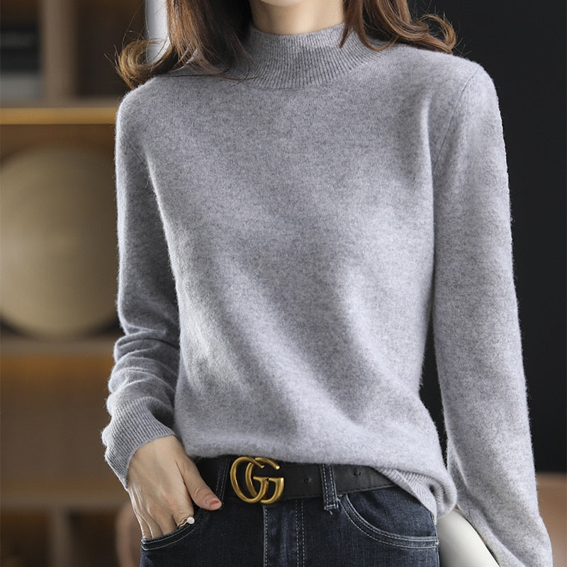 Women's Grey Loose Soft Solid Color Casual Sweater- D'Zani Fashion