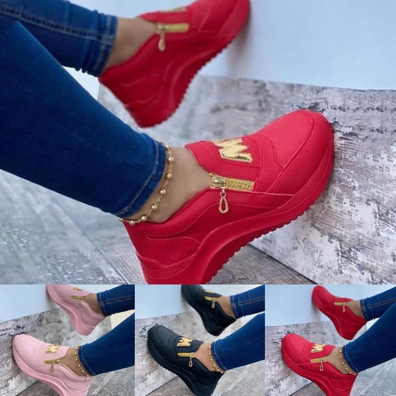 Women's Red Casual Wedge Walking Shoes - D'Zani Fashion