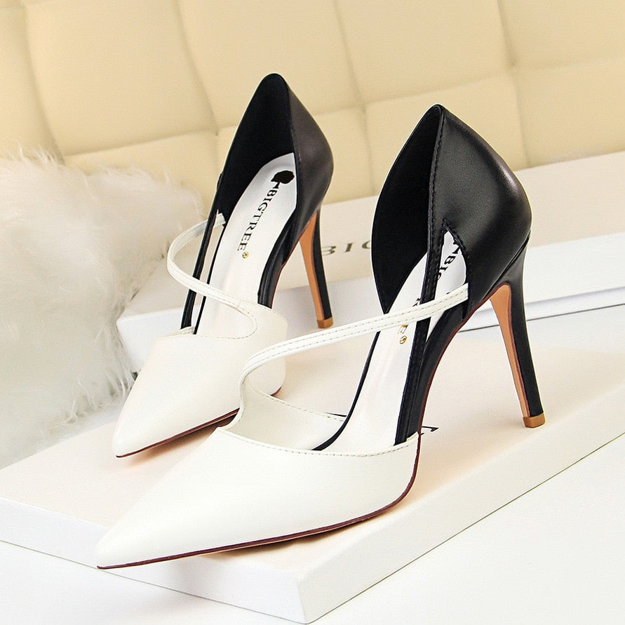 Women's White Classy Two Tone High Heel Shoes - D'Zani Fashion