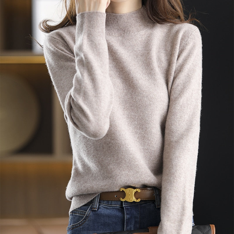Women's Khaki Loose Soft Solid Color Casual Sweater - D'Zani Fashion