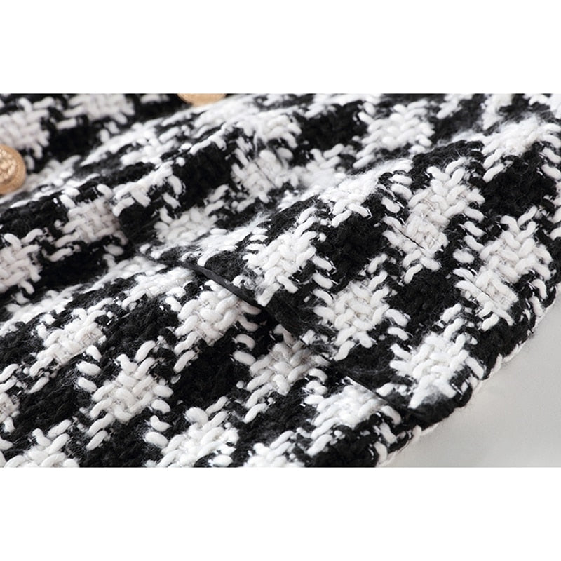 Women's Black Tweed Wool Houndstooth Mini Skirt - D'Zani Fashion