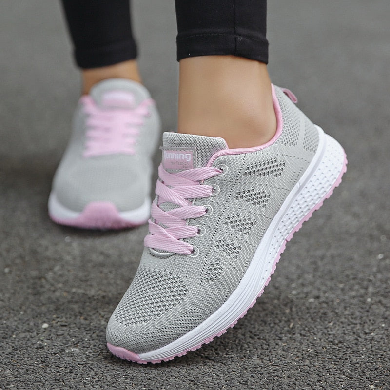 Women's Grey Pink Lime Breathable Comfortable Sneakers - D'Zani Fashion