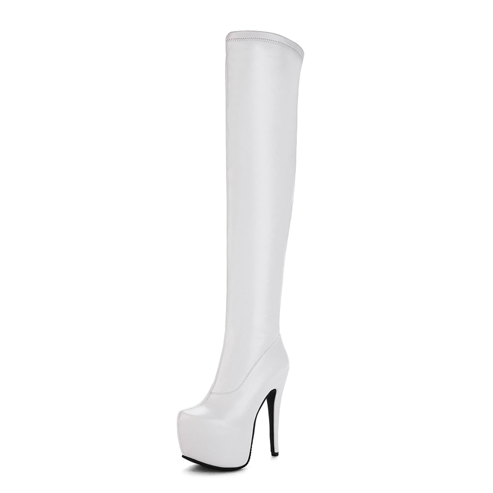 Women's White Sexy Platform Over The Knee High Heel Boots - D'Zani Fashion